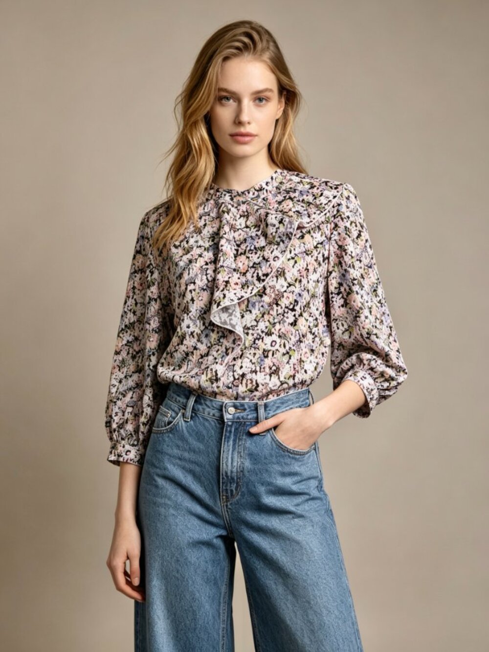 $395 NWOT SEE BY CHLOÉ Floral Print Ruffles Top Blouse Size 40 Multicolor